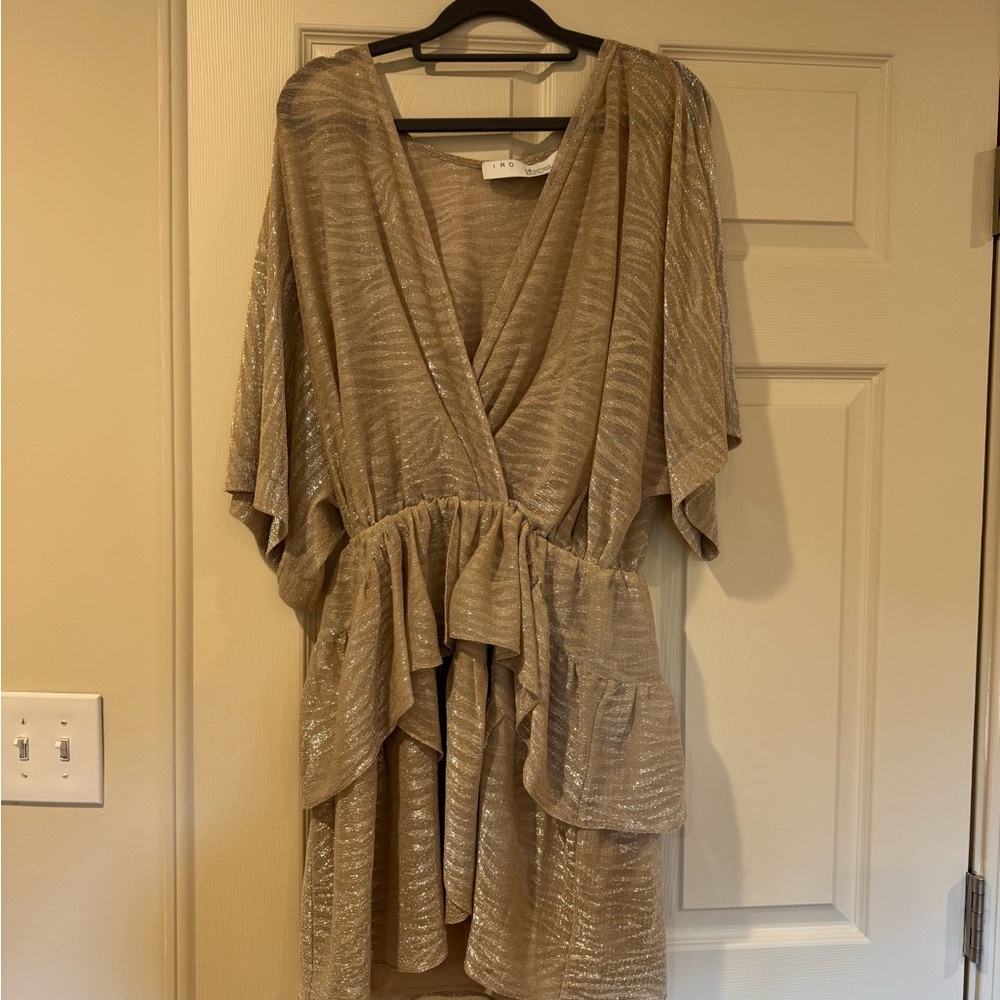 IRO Beige Metallic Draped Ruffle Dress